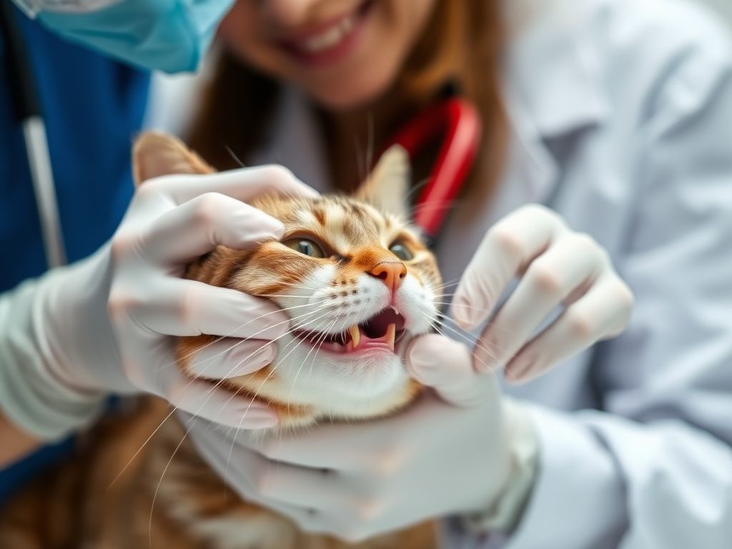 a veterinarian checking a cat’s hydration by examining gums carefully