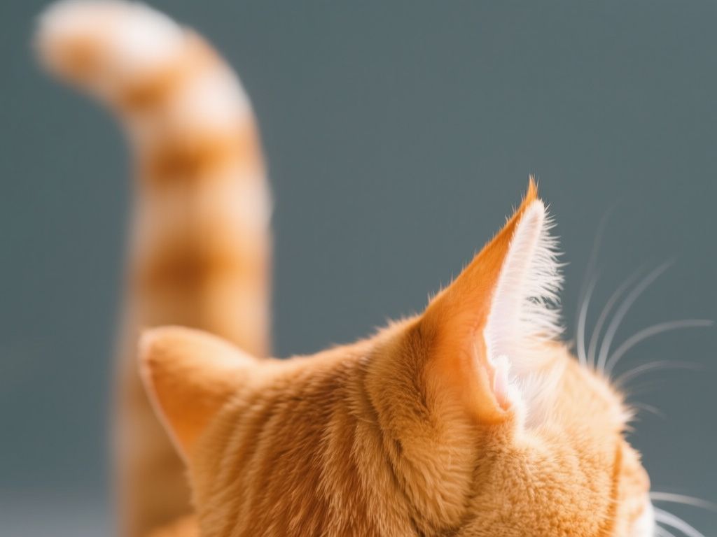 a close-up of an orange cat tail upright with relaxed ears