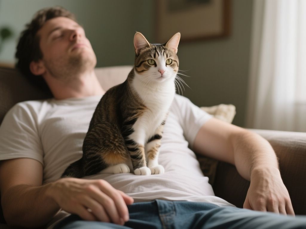 editorial hero image representing: why does my cat sit on my chest but not lap, wide shot, natural lighting, high detail