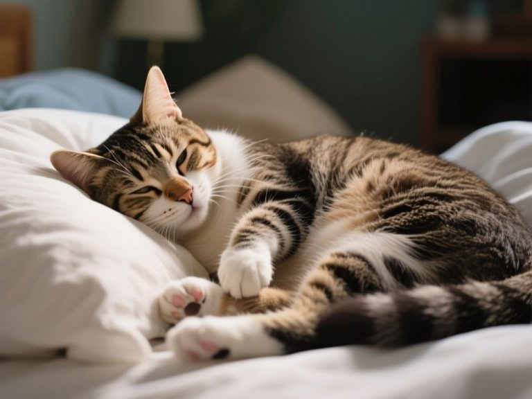 editorial hero image representing: why does my cat knead before sleeping on me, wide shot, natural lighting, high detail