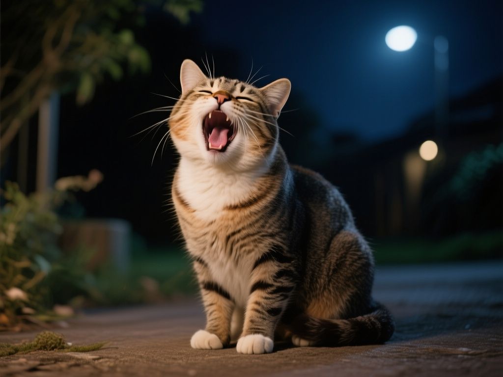 editorial hero image representing: why is my older cat suddenly meowing at night, wide shot, natural lighting, high detail