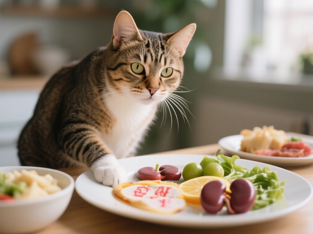 editorial hero image representing: best diet for cat with early kidney disease markers, wide shot, natural lighting, high detail
