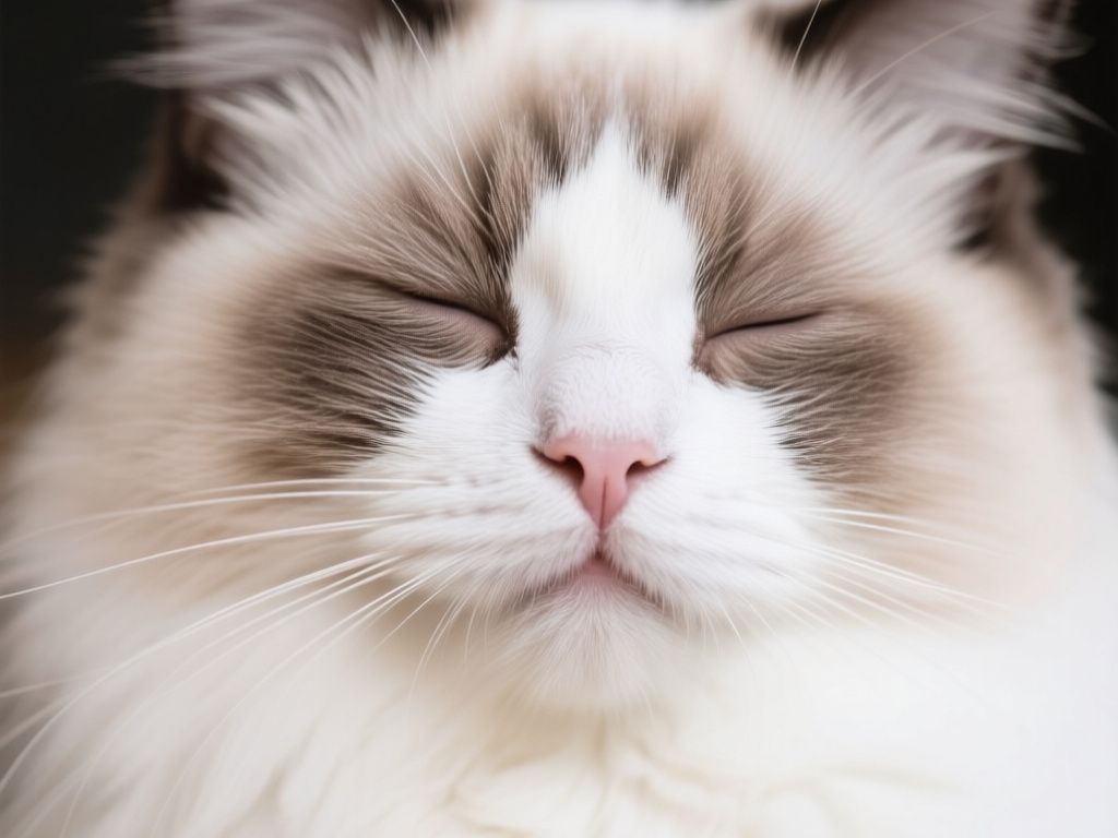 close-up of ragdoll face showing slow blink and relaxed eyes