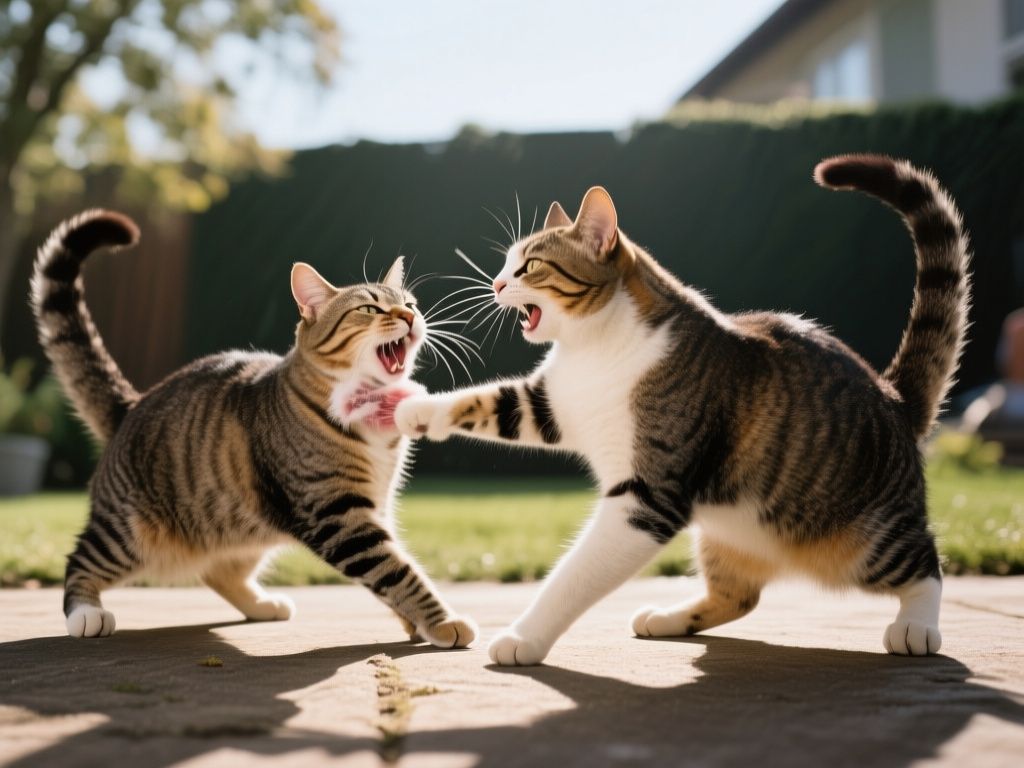 editorial hero image representing: why do my cats groom then suddenly fight, wide shot, natural lighting, high detail