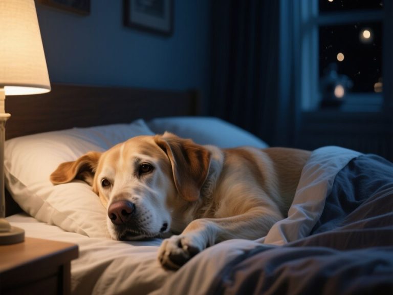 editorial hero image representing: Why is my senior dog suddenly restless at night?, wide shot, natural lighting, high detail