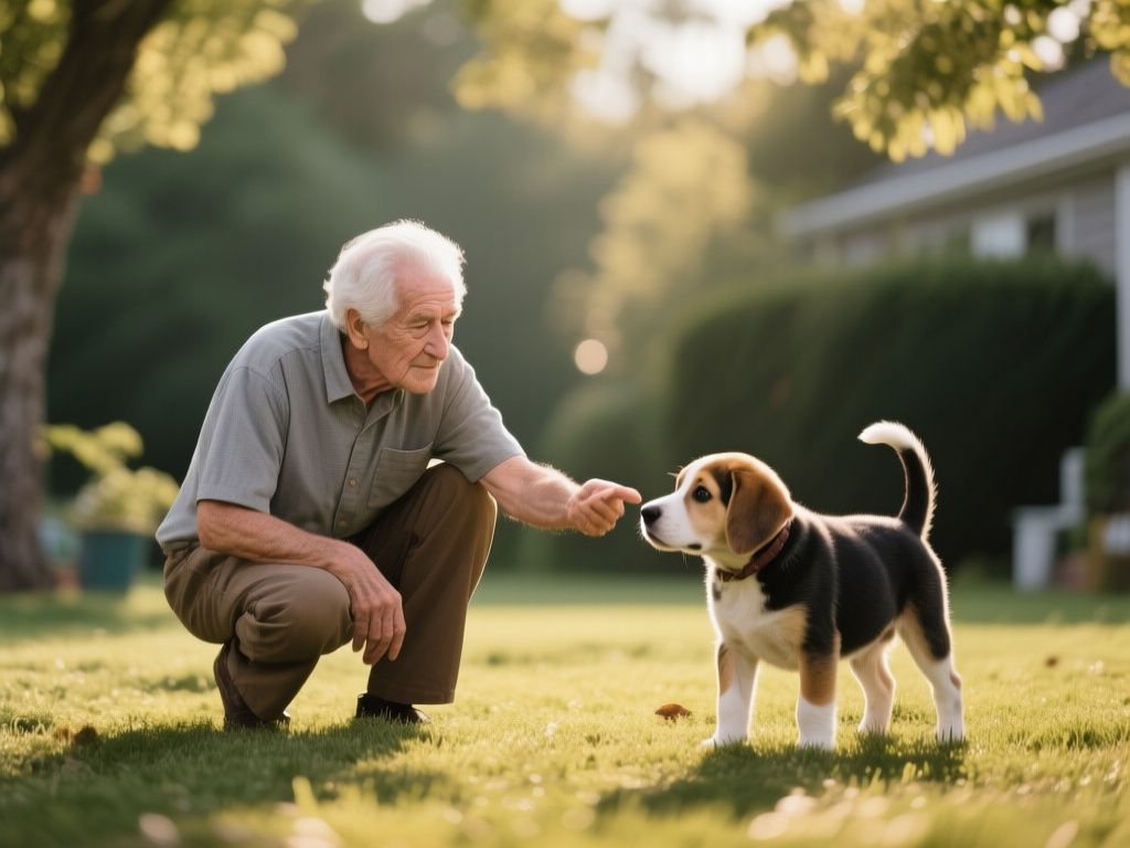 editorial hero image representing: How to introduce a new puppy to a resident senior dog, wide shot, natural lighting, high detail