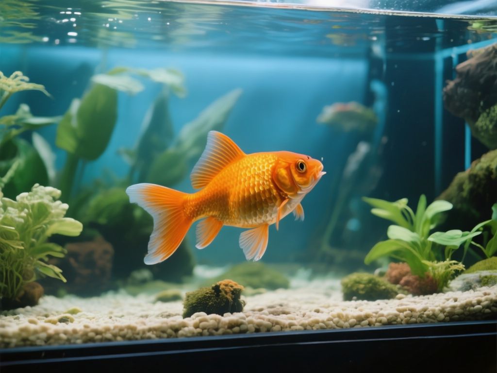 orange comet goldfish swimming in a spacious planted aquarium