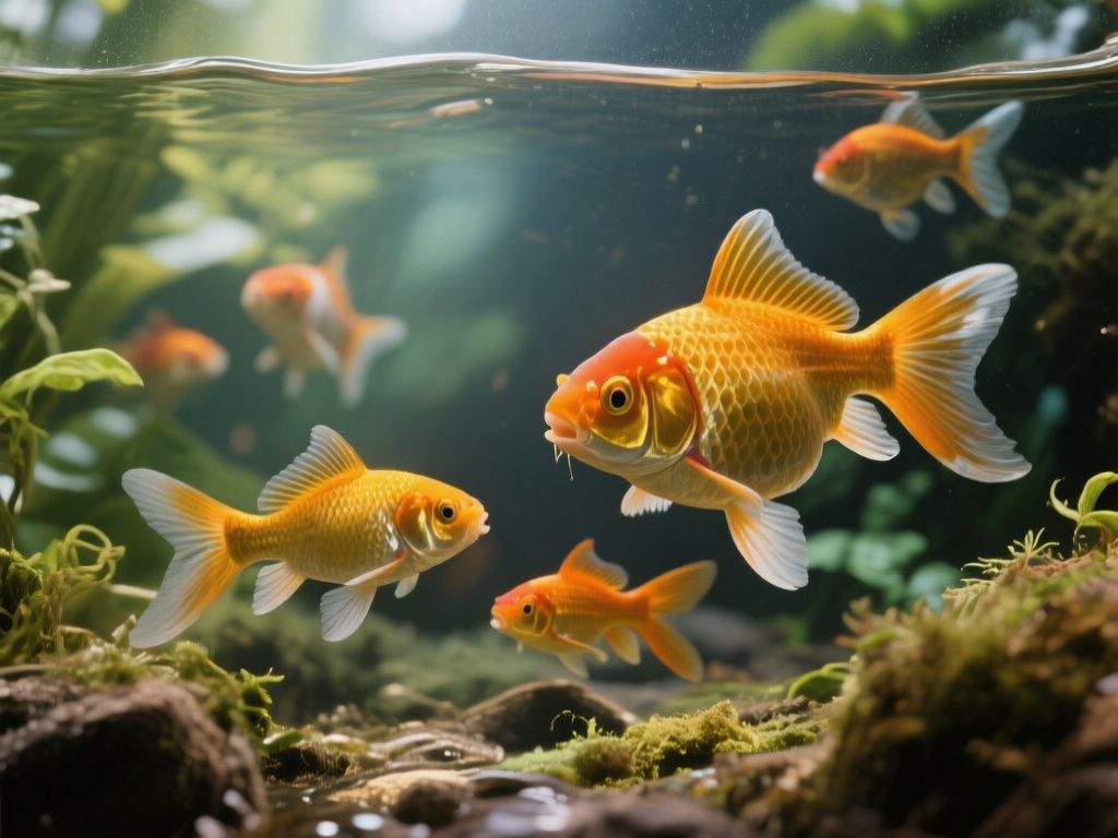 editorial hero image representing: how long do a goldfish live, wide shot, natural lighting, high detail